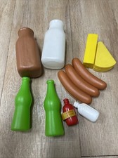 VTG Lot 9 Play Food Kitchen Utensils Canned Food Hotdogs Cheese Fun Play