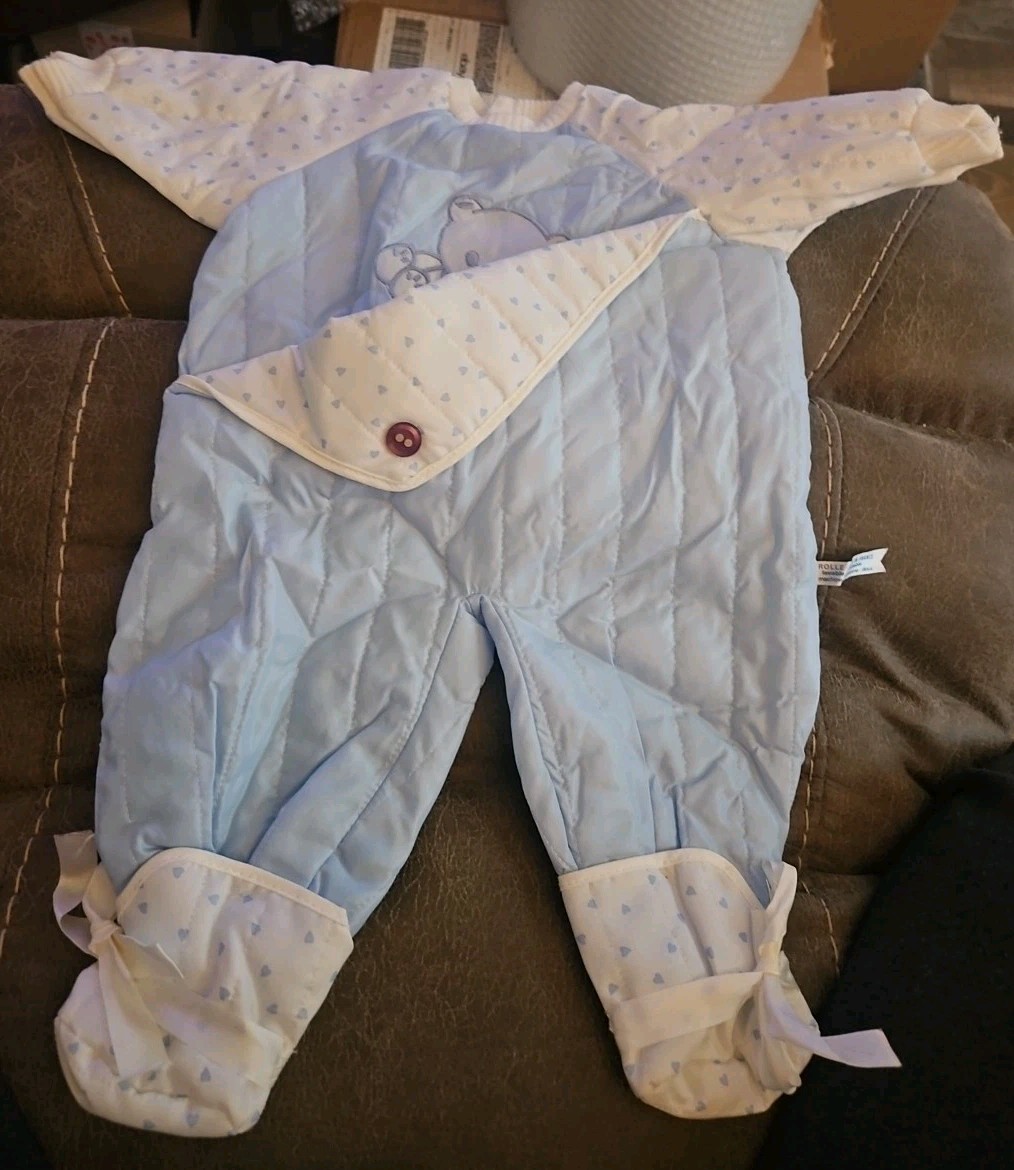 ESTATE FIND COROLLE Boy DOLL Blue Snowsuit With Bear On Fron