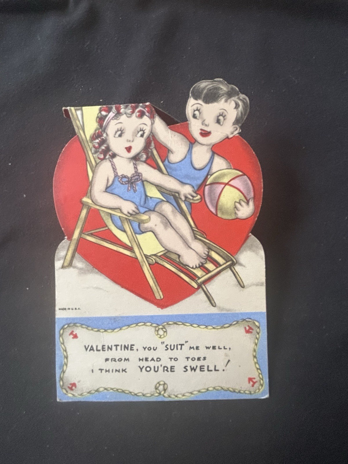 Vintage Mechanical Valentine Card 1941 Beach Boy Girl 