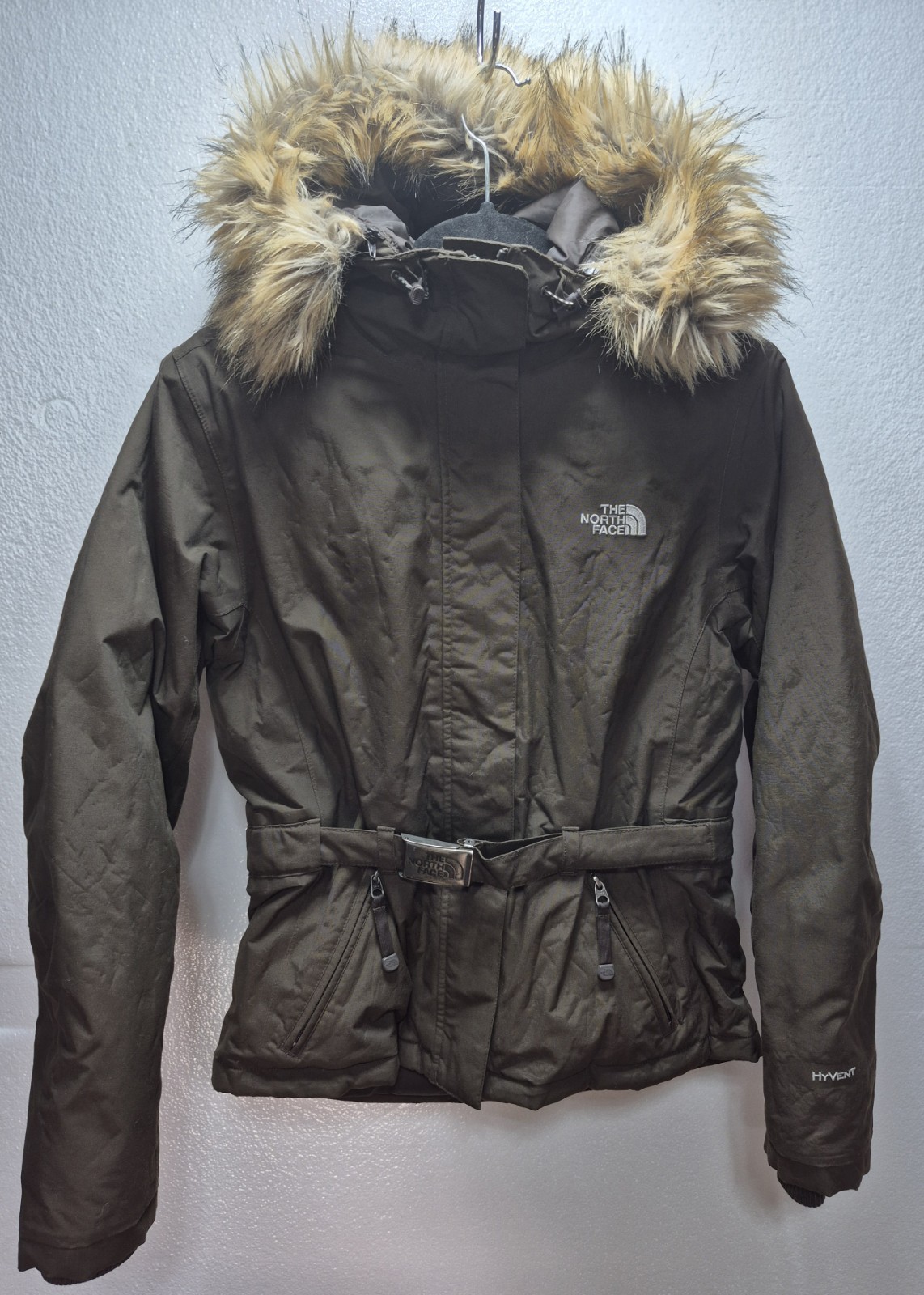 THE NORTH FACE  Womens Small Hyvent Goose Down Belted Parka Coat Puffer Brown