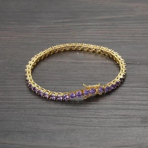 Authentic 9CT Round Cut Lab-Created Amethyst Ladies Tennis Bracelet 14K Yellow Gold Plated