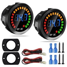 2PCS Waterproof DC 12V Voltage Meter, LED Digital Display Voltmeter Gauge Panel,