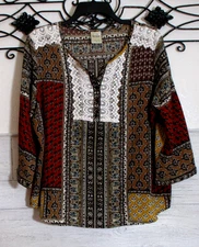 Blair Women's Top Size L 3/4 Sleeve Multicolored Floral Round Neck