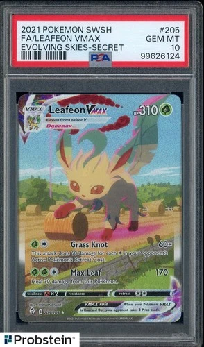 2021 Pokemon SWSH Evolving Skies Secret #205 FA Leafeon VMAX PSA 10 GEM MINT