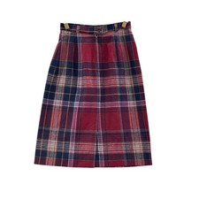 Pykettes Plaid Midi Skirt Women 12 Red Wool Blend Vintage A-Line Academia Preppy