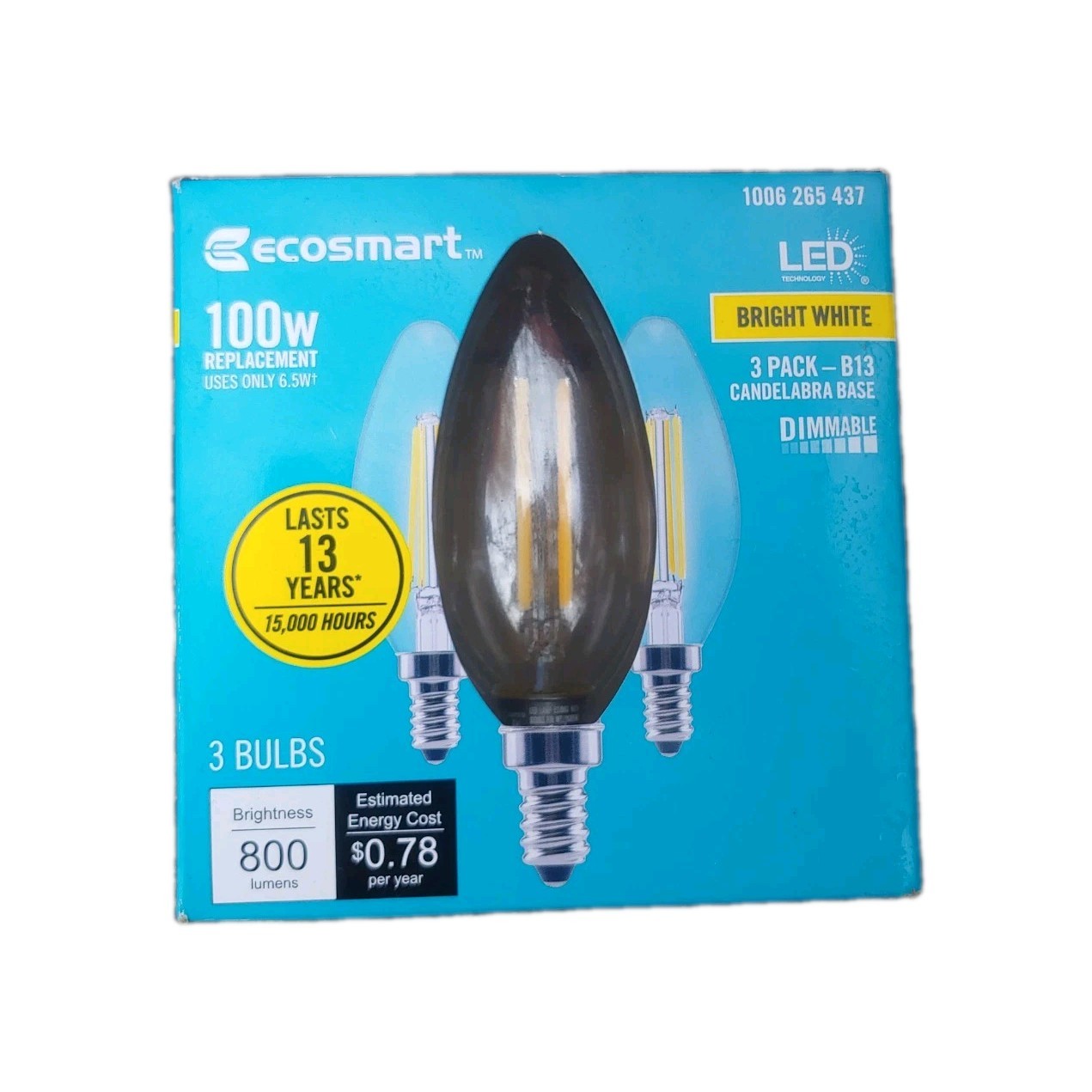 3Pack+2bonus EcoSmart B13 E12 Dimmable Candelabra Base LED Light Bulb Clear 100W