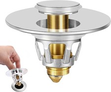Universal Bathroom Sink Stopper - Upgraded Pop Up Drain Strainer, Silver