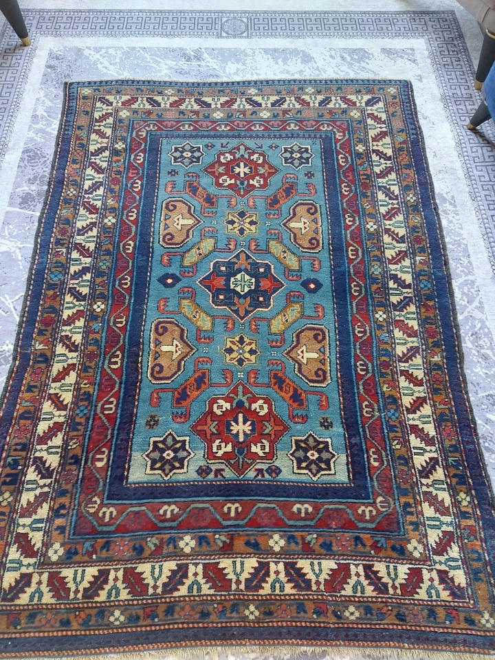 Alfombra antigua kazaja Cuba Shirvan alfombra legendaria alfombra azul antigua alfombra envío gratuito Foto 2 de 4