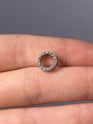 Massiver 14K Weißgold Kreis Charm Anhänger & CZ Steine, 9,5 mm