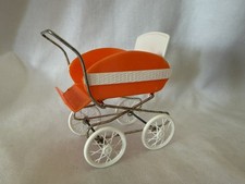 Vintage Orange White Doll House Pram Stroller German Toy Germany