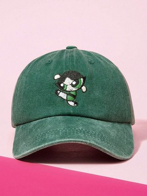 THE POWERPUFF GIRLS Green Washed Embroidered Baseball Cap