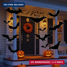 Hanging Bats Halloween Decorations Outdoor - 16 Pack Glowing Eyes Large Flying B