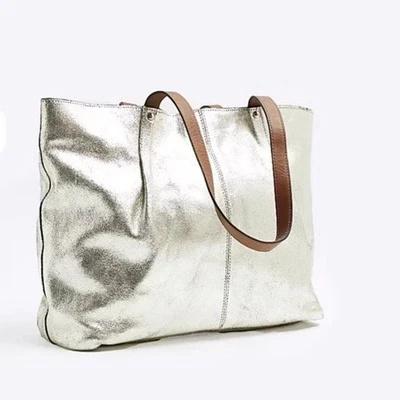 RIVER ISLAND gold Leather Metallic Shoulder Bag large genuine BAG NEW