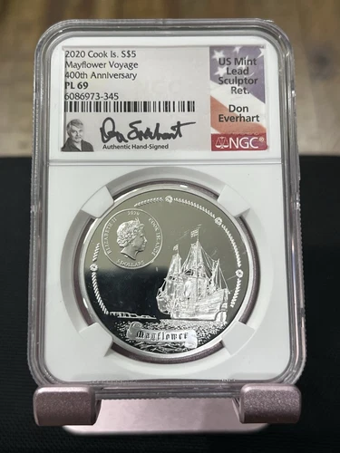 2020 MAYFLOWER VOYAGE Cook Islands $5 400th Anniv NGC PL69 Don Everhart Label