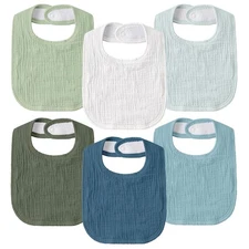 Muslin Drool Bibs for Boys Girls 6 Pack Adjustable Baby Bibs for Drooling and...