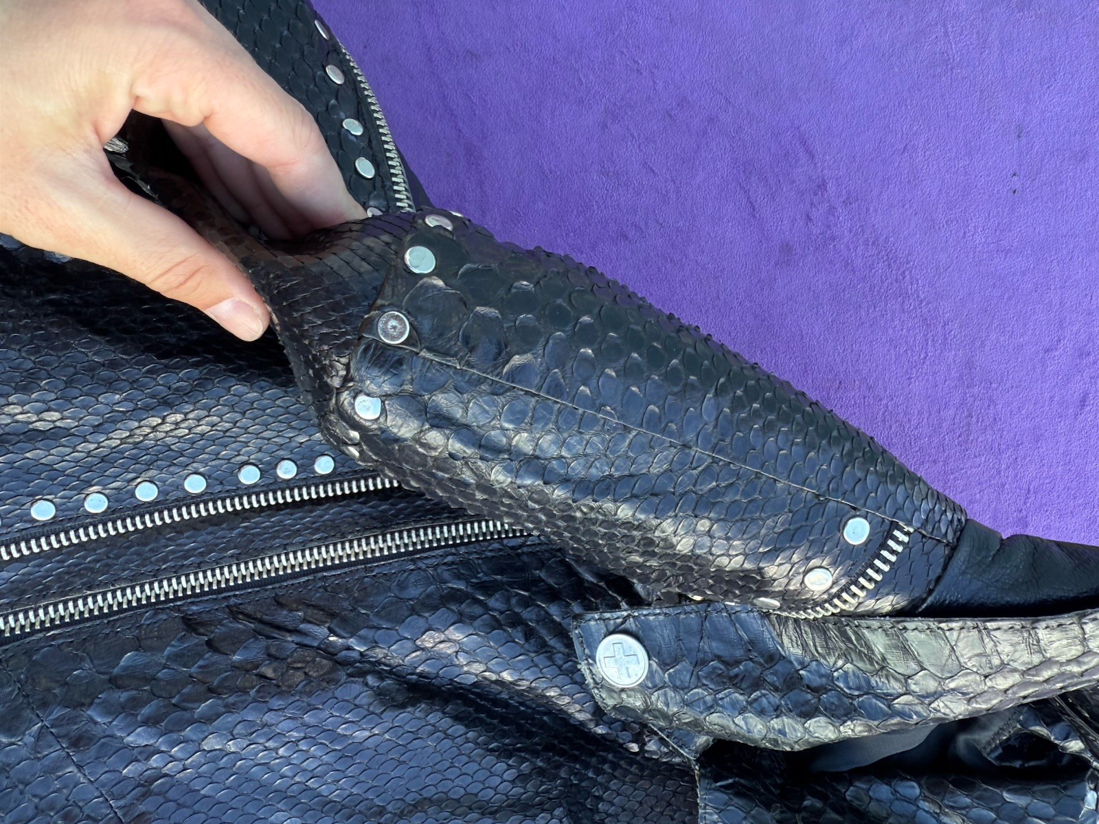 Genuine Python Leather Biker Jacket with Leather … - image 21