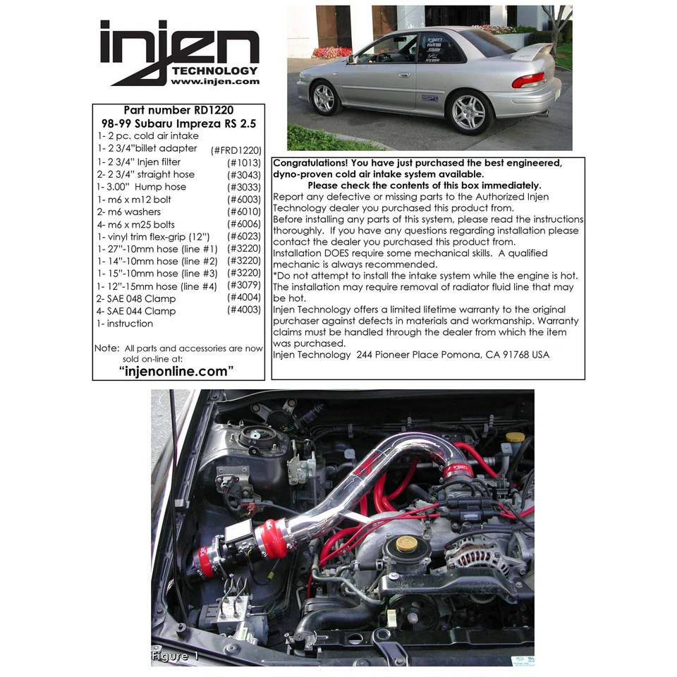 Entrada de ar frio de alumínio polido Injen RD1220P para 1998-99 Subaru Impreza 2,5L - Imagem 4 de 4