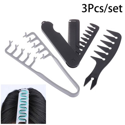 3Pcs Volumizing Wide-Tooth Hair Styling Comb Curling Tools Fluffy Texture