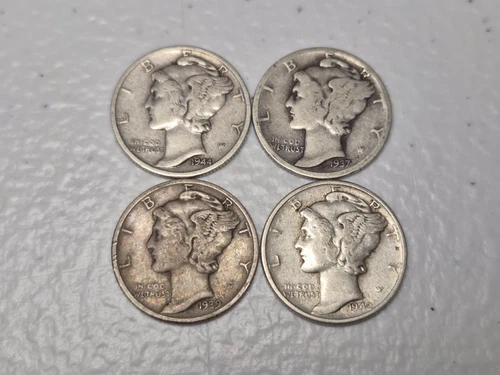 Mercury Silver Dimes Lot X 4 - F-XF / Fine-Extra Fine 90% Silver Ungraded
