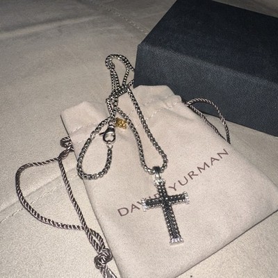 VINTAGE DAVID YURMAN DIAMOND DOUBLE CABLE CROSS PENDANT NECKLACE