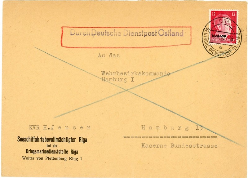 Latvia RUSSIA-GERMAN OCCUPATION-Sc#N30(single frank)-RIGA DUETSCHE DIENSTPOST OS