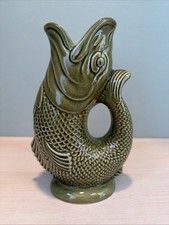 Dartmouth Pottery Gurgle Jug Green Fish 23.5cm Tall Gluggle Carp Devon England