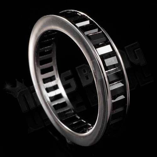 18K Black Gold Plated Eternity Wedding Band Baguette Cut CZ Unisex Promise Ring - Picture 2 of 7