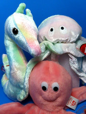 Ty Beanie Babies NEON the Seahorse, GOOCHY the Jellyfish, INKY the Octopus - SET