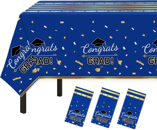 3 Pack Graduation Tablecloth, Graduation Party Decorations 2025 Blue and Gold, G - Picture 8 of 12