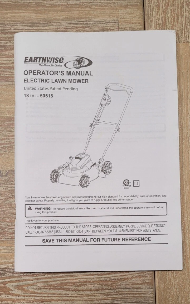 EARTHWISE OPERATOR'S MANUAL ELECTRIC LAWN MOWER 18 IN 50518