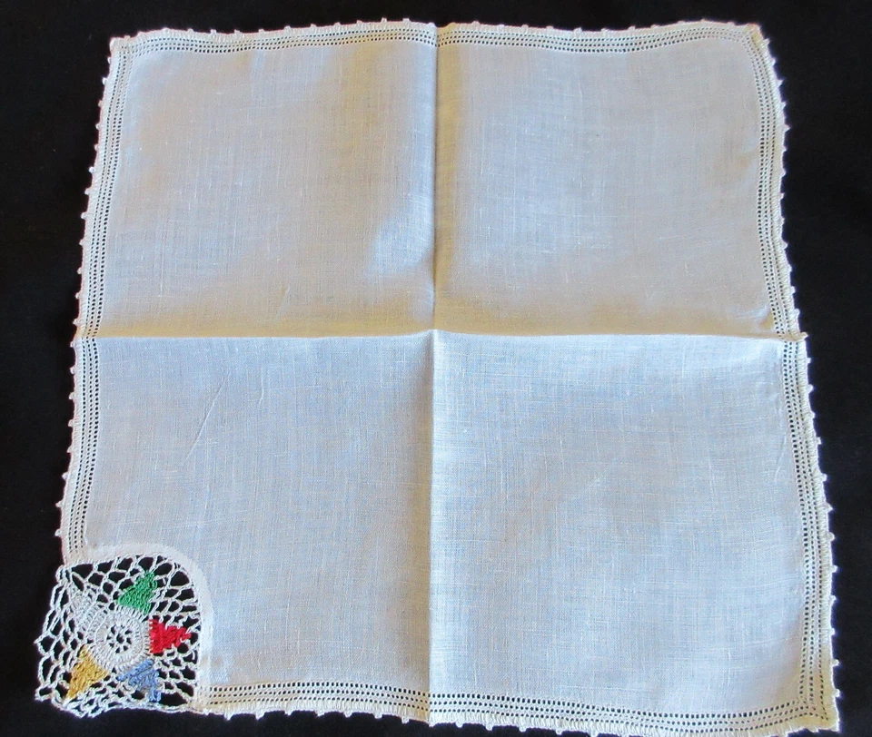 Vintage Eastern Star Hanky Crochet Insert and Edge Linen 3 Rows of Hemstitching - Изображение 3 из 3