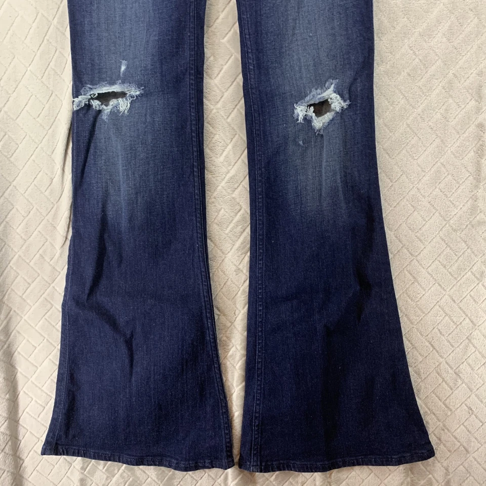 Hollister Womans 26 Denim Jeans Blue Flare Bell Bottom Dark Wash Distressed - Image 4 of 4