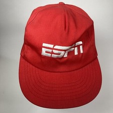 Vintage ESPN Logo Sports Hat Red White Retro Snapback Made In USA 1980s 1990s