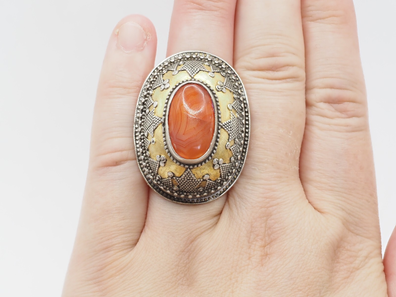 Photo 5 of Sterling Silver Large Secret Compartment Uzbek Turkmen  Ring Size O-P, R258
