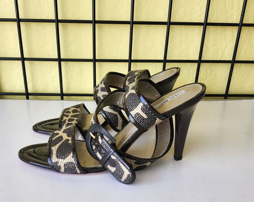 Sandalias Via Spiga Stiletto Estampado Animal Marrón Dorado Correa Hebilla Talla 9.5 M - Imagen 3 de 9