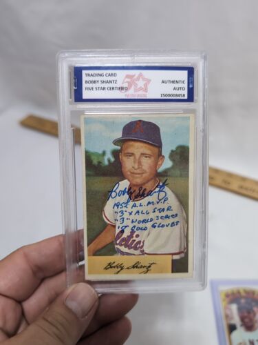 Bobby Shantz Auto X 2 Graded Cert . Authentic 1954 Topps & Bowman - Picture 2 of 5