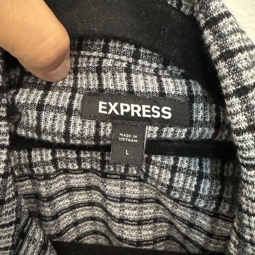 Express Men’s Black and White Plaid Long Sleeve Casual Button Down Shirt Size L - Imagen 3 de 5
