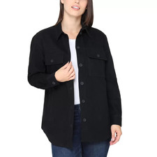 Ladies Twill Shacket Cotton Button Up Jacket/shirt - Bc Clothing - Black Small
