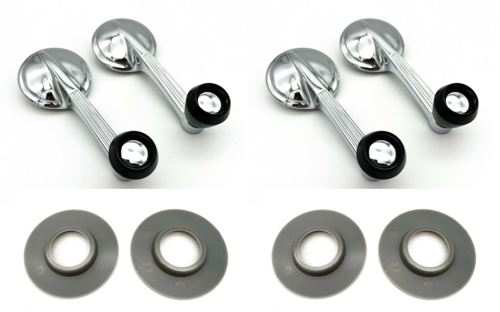 (Set/4) Chrome Door Window Crank Handles w/ Black Knobs for 19491964