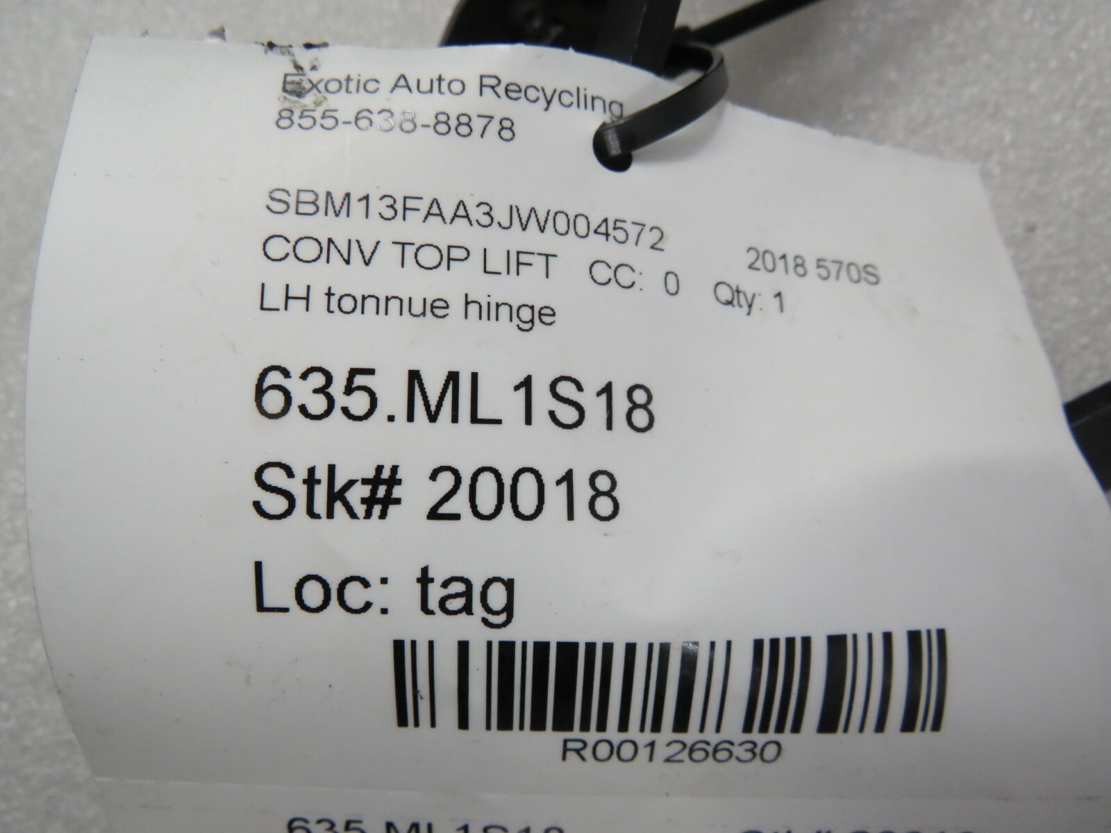 Mclaren 570s, LH, Left, Tonnue Hinge, Used