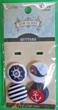 (4) SEW-OLOGY 3/4" FABRIC METAL SHANK BUTTONS WHALE ANCHOR PILOT WHEEL NOS-S525