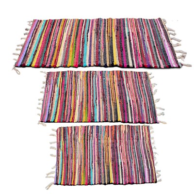 Mehrfarbiger Teppich | Handgewebt | Umweltfreundlich: 100% recycelter Stoff | 90x150cm