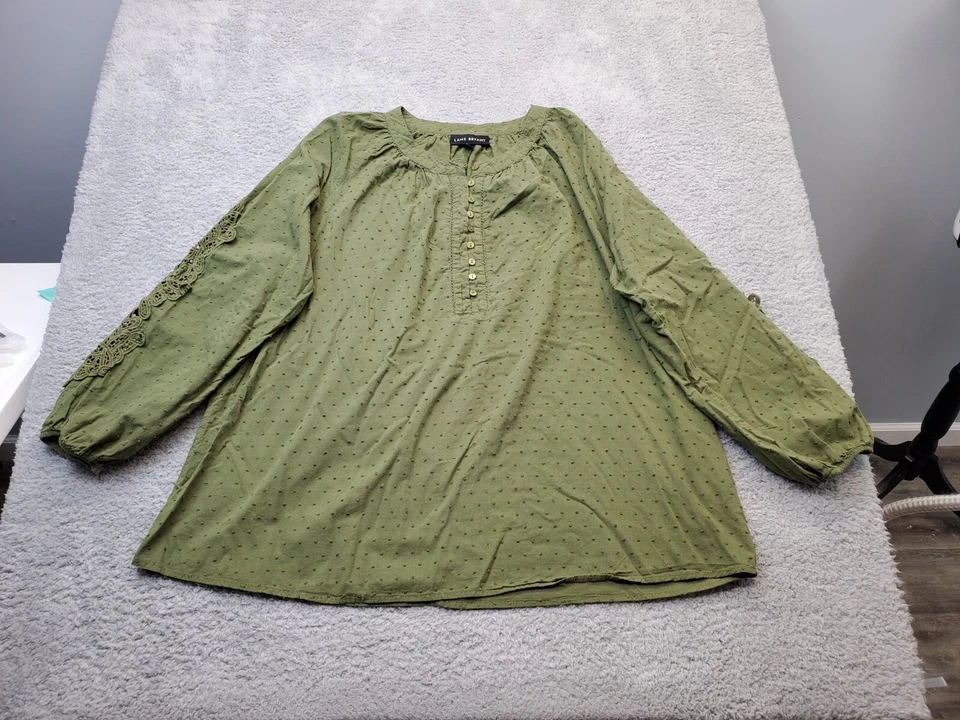 Lote de Dos Blusa Top Lane Bryant Para Mujer Talla 18 Verde Rosa Punto Suizo Crochet Encaje Foto 3 de 4