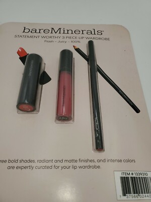 Bareminerals Statement Worthy 3pc Lip Wardrobe Set Lipstick Liner FLASH JUICY 