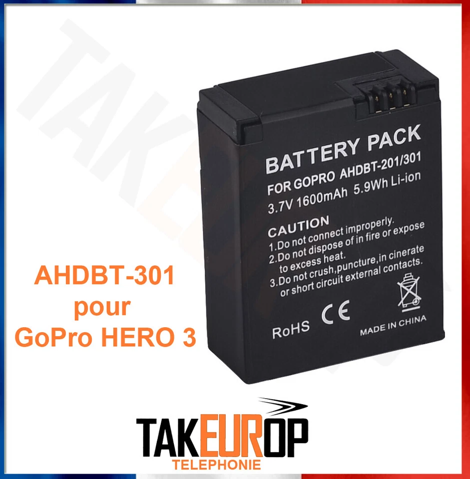 BATTERIE pour GOPRO HERO 3 - AHDBT-201 AHDBT-301 AHDBT-302 - Battery - 1600mAh - Photo 1/2