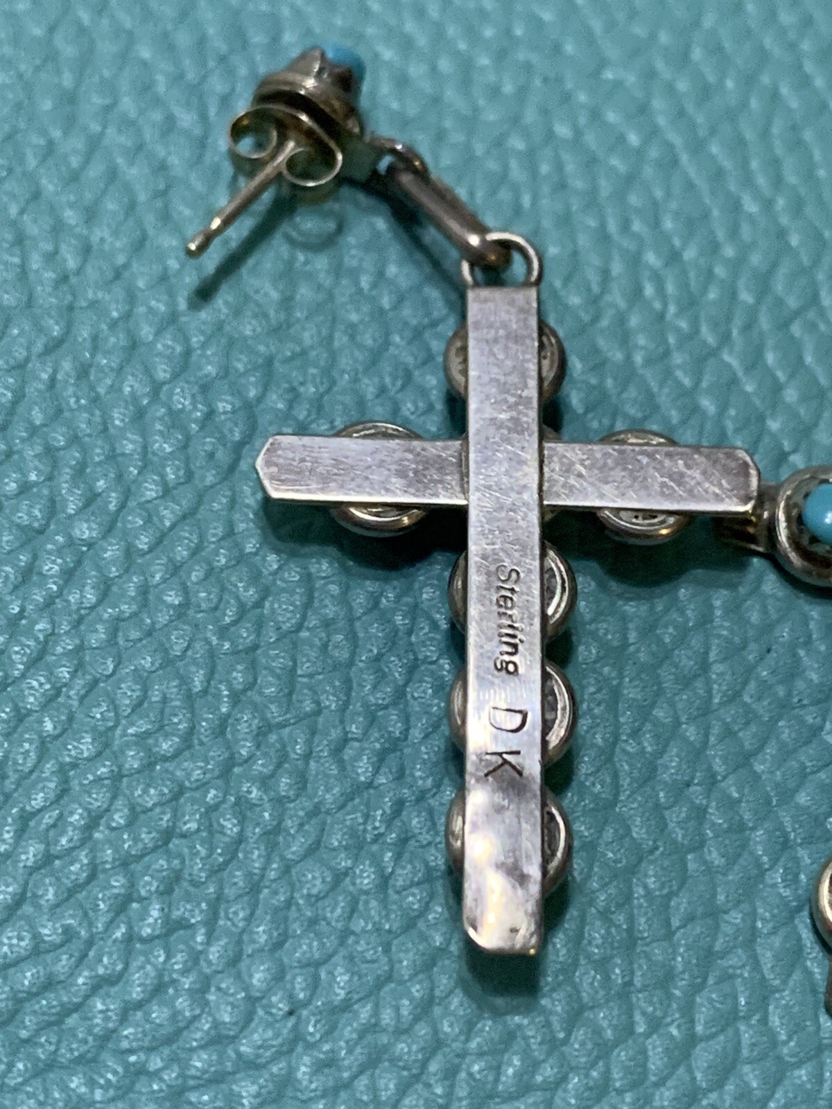 Sterling Silver Turquoise Cross Dangle Post Earri… - image 3