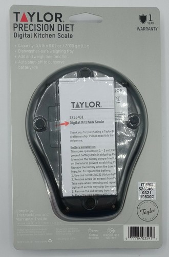 Taylor Precision Digital Kitchen Scale w/Weighing Tray 4.4 lb capacity Black NEW - Picture 3 of 9