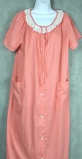 Vtg 70s It  s A Charm Nightgown Pink White Polka Dot Size Medium