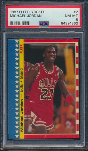 1987 FLEER BASKETBALL STICKER #2 MICHAEL JORDAN PSA 8 NM-MT HOF