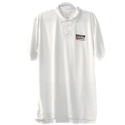 L.L Bean Men White Polo Shirt Logo Alchemy Spetec Collar Pullover Short Sleeve L
